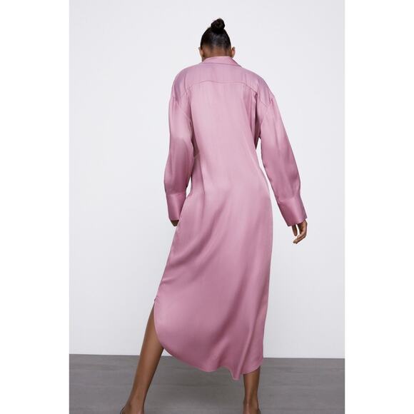 Zara Satin Effect Faux Wrap Midi Dress - Picture 13 of 16